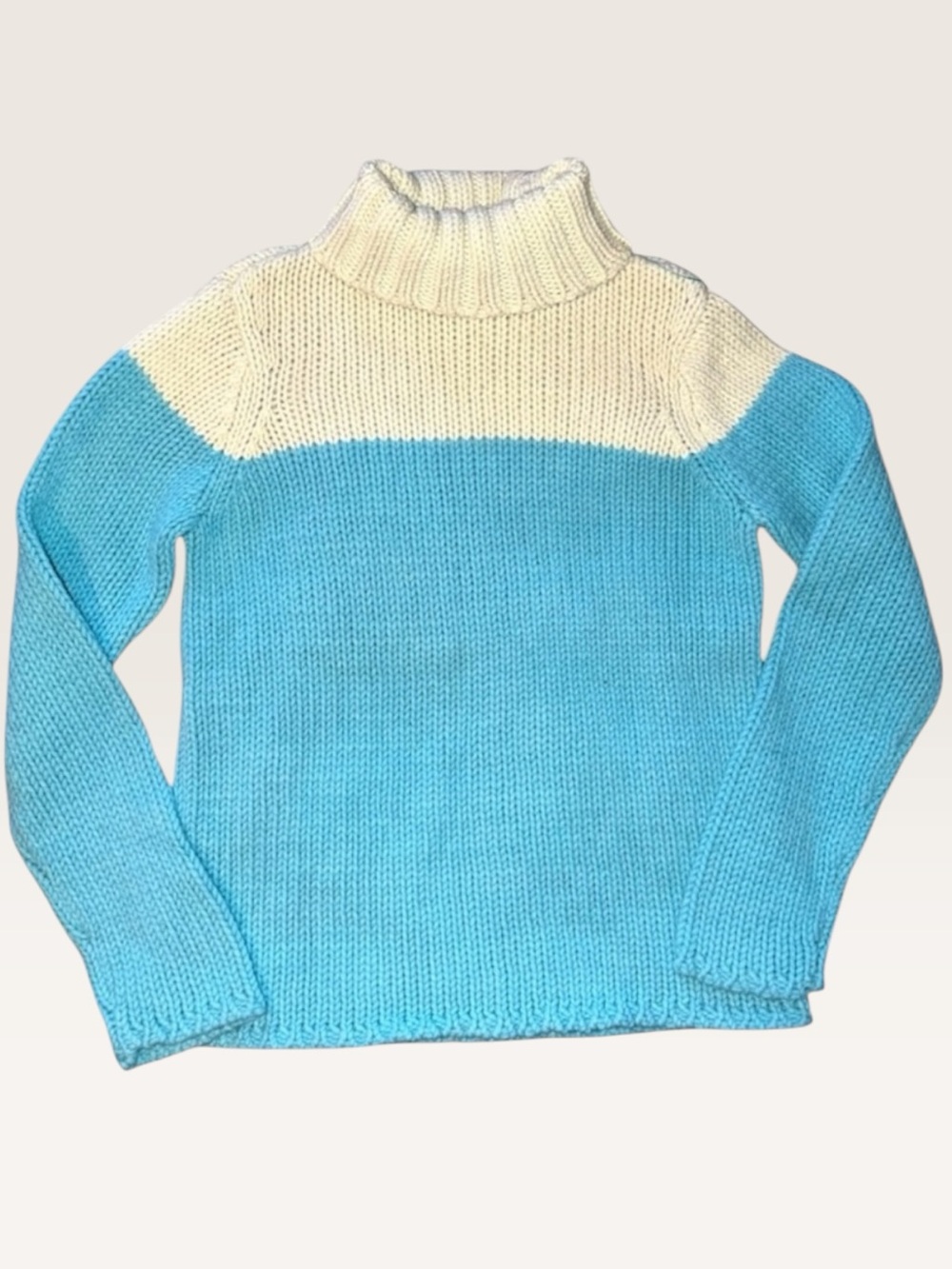 GAP 50% Wool Chunky Knit Turtleneck Sweater Blue Cream Women’s L